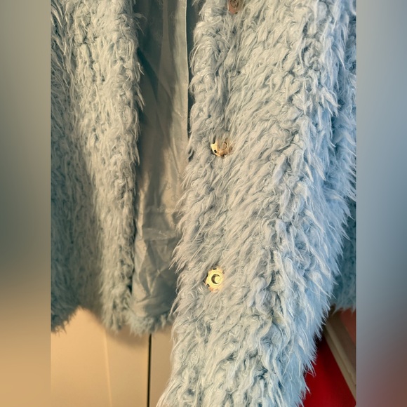 Guess Los Angeles Powder Blue Faux fur teddy coat. Size large. - Picture 3 of 16